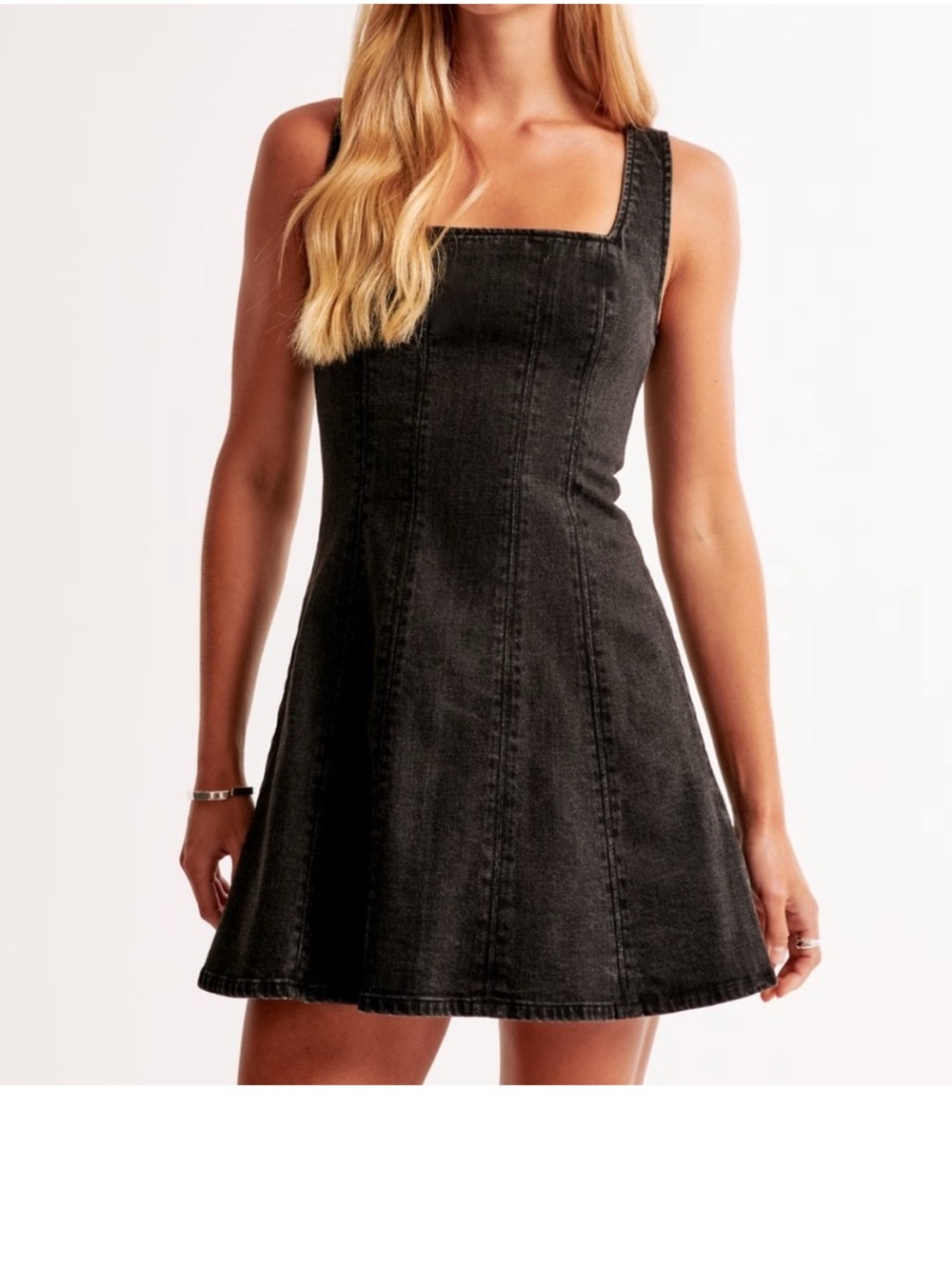 NWT Abercrombie The A&F Mila Squareneck Black Denim Mini Dress Size Large